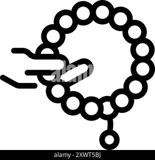 Dessin au trait d'une main tenant des perles de prière, symbolisant la foi, la spiritualité et la pratique religieuse Illustration de Vecteur