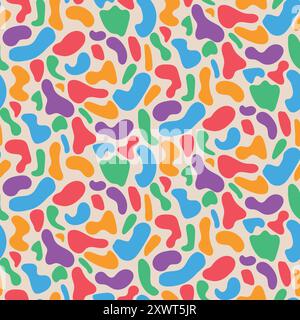 Colorée Rainbow Cow Print motif sans couture en orange, rouge, jaune, bleu, violet et vert sur fond blanc. Pour papier peint, textile et tissu Illustration de Vecteur