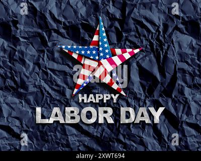 Bonne fête du travail comme appréciation pour le travailleur américain avec le drapeau américain comme artisanat de papier comme fin de fête nationale d'été. Banque D'Images