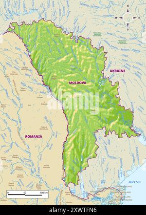 Carte physique détaillée de Moldavie Illustration de Vecteur