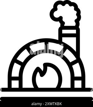 Four traditionnel en brique brûlant du bois avec de la fumée provenant de la cheminée, icône simple d'art de ligne noir et blanc Illustration de Vecteur