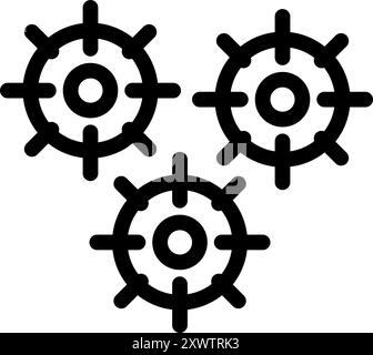 Trois roues dentées noires s'imbriquent, représentant un concept de travail d'équipe Illustration de Vecteur