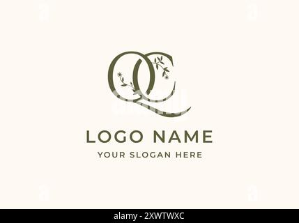 Logo lettre Q et C avec branche de fleur. Logo type féminin, floral, beauté. Fichier modifiable Illustration de Vecteur