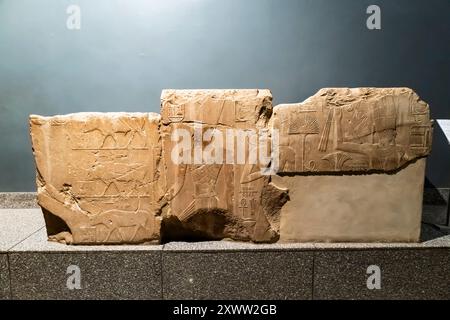 Musée de Louxor, fragment de mur avec relief, roi Thoutmôsis II (Toutmôsis II) et reine Hatshepsout, Louxor, Egypte, Afrique du Nord, Afrique Banque D'Images