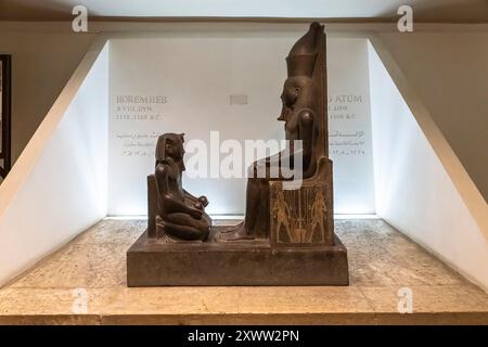 Luxor museum, King Horemheb(Horemhab,Haremhab) kneeling before god Atum, Luxor temple, Luxor, Egypt, North Africa, Africa Stock Photo