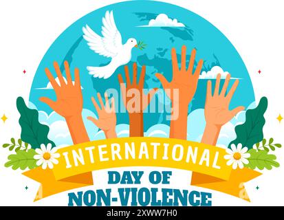 Journée internationale de la non-violence illustration vectorielle le 2 octobre, une culture de paix, de tolérance et de compréhension dans un fond de design plat Illustration de Vecteur