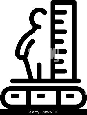 Icône de vecteur linéaire d'un médecin mesurant la taille d'un patient debout sur une balance Illustration de Vecteur