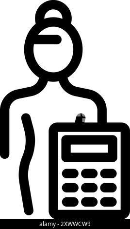 Icône de ligne d'une femme comptable tenant une calculatrice Illustration de Vecteur
