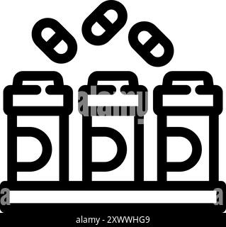 Trois flacons de pilules ouverts sont remplis de médicaments, illustrant le concept de pharmacie Illustration de Vecteur
