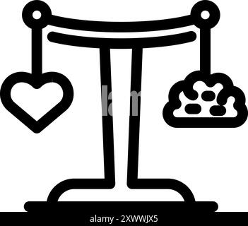 Icône simple d'une balance pesant un cœur et un cerveau, symbolisant le conflit entre logique et émotion Illustration de Vecteur