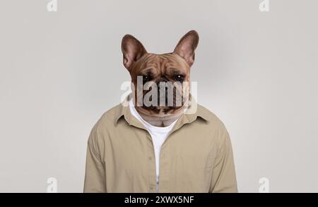 Bouledogue français portant Une chemise boutonnée Banque D'Images