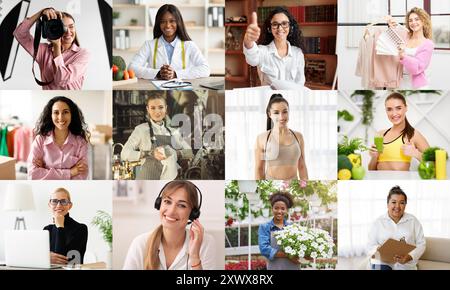 Groupe diversifié de femmes travaillant dans différentes professions Banque D'Images