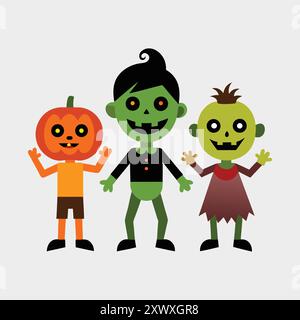 Explorez des costumes d'Halloween amusants pour les enfants avec des designs créatifs et des illustrations ludiques. Illustration de Vecteur