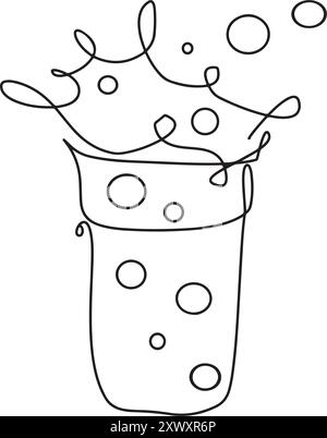 Boisson fraîche sucrée dans une tasse en plastique dans un dessin de ligne continu. Smoothie végétalien en mug transparent dans le style lineart. Contour modifiable. Vecteur moderne il Illustration de Vecteur