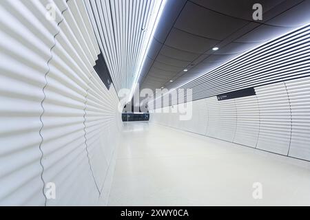 Sydney, Australie, mercredi 21 août 2024. Gare de Gadigal qui a été ouverte cette semaine dans le cadre de la ligne de train sans conducteur du métro de Sydney reliant Sydenham à Chatswood et sur Tallawong. La gare de Gadigal est située à la jonction entre le quartier des affaires central de Sydney et le quartier commercial de Midtown. Deux œuvres carrelées audacieuses et monumentales, des images miroir marquant les deux entrées de la nouvelle gare de Gadigal, intitulées « The Underneath » par l'artiste Callum Morton. Le nom de la station reconnaît le peuple Gadigal, les gardiens originaux de la terre autour du quartier des affaires de Sydney. Banque D'Images