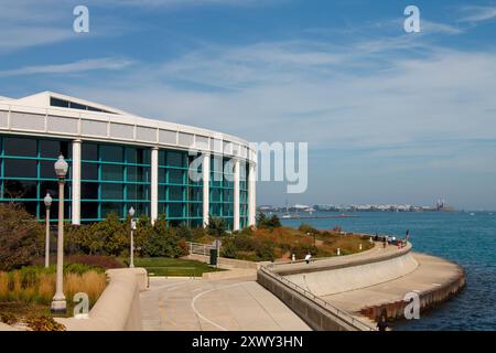 Le bâtiment John G Shedd Aquarium et Navy Pier à Chicago, il, États-Unis. Banque D'Images