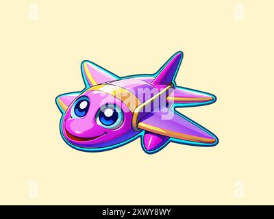 3D Cartoon Happy Blue et Yellow Jet Fighter Military machine - illustration pour les enfants Illustration de Vecteur