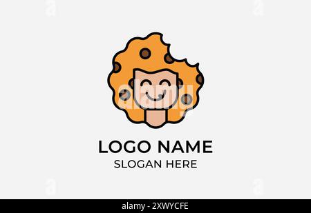 Logo cookies combiné avec Happy Afro Man, cookies Mascout, Smile Man avec Coookies Hair, Food Biscuit. Fichier modifiable Illustration de Vecteur