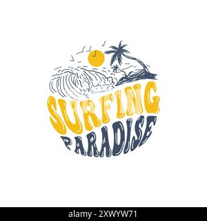 Surfing Paradise Summer plage typographie nature vagues Sun t shirt design Illustration de Vecteur