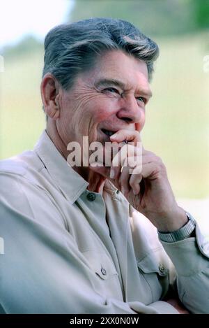 Président Reagan au Rancho Cel Cielo. 8 avril 1985 Banque D'Images