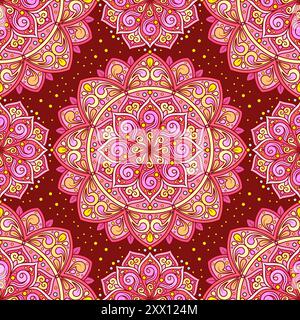 Modèle sans couture avec mandalas rouges. Motif arabe ethnique. Pour la conception de tissu, papier peint, arrière-plans, impressions, affiches, papier d'emballage, etc Vecteur ill Illustration de Vecteur