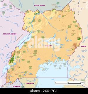 Carte physique détaillée de l'Ouganda Illustration de Vecteur
