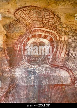 Wandjina forme d'art de Kaiara, un esprit sans bouche dans le nuage, grès quartzite, Bigge Island, Kimberley, Australie occidentale, Australie, Pacifique Banque D'Images