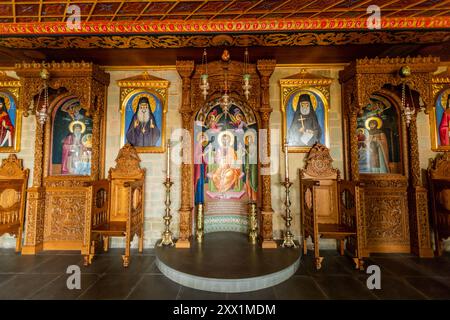 Intérieur du monastère Saint de Varlaam, Météores, site du patrimoine mondial de l'UNESCO, Thessalie, Grèce, Europe Banque D'Images