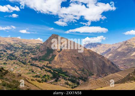 Terrasses à Pisaq (Pisac), site du patrimoine mondial de l'UNESCO, Pisaq, Vallée sacrée, province d'Urubamba, région de Cusco (Cuzco), Pérou, Amérique du Sud Banque D'Images