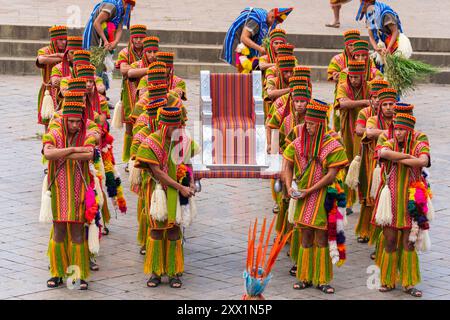 Artistes pendant le Festival du soleil Inti Raymi, place Plaza de Armas, site du patrimoine mondial de l'UNESCO, Cusco (Cuzco), Province de Cusco, région de Cusco, Pérou Banque D'Images