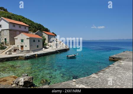 Site historique protégé de Lucica, ancienne colonie de pêcheurs près de la ville de Lastovo, île de Lastovo, Croatie, Europe du Sud-est Banque D'Images