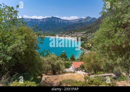 Vue de la côte et Golden Beach à Chrysi Ammoudia, Thassos, mer Égée, îles grecques, Grèce, Europe Banque D'Images