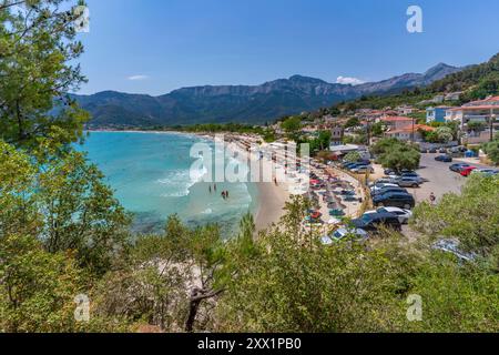 Vue de Golden Beach à Chrysi Ammoudia, Thassos, mer Égée, Îles grecques, Grèce, Europe Banque D'Images