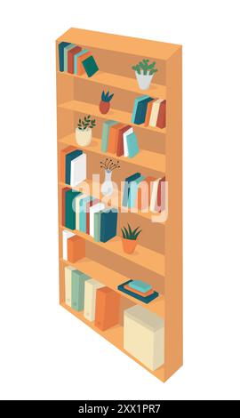 Étagère avec livres et plantes Illustration de Vecteur