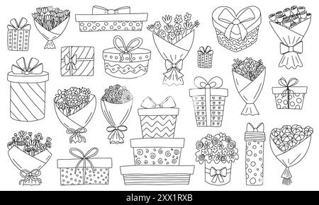 Gâteaux d'anniversaire et coffrets cadeaux Illustration de Vecteur