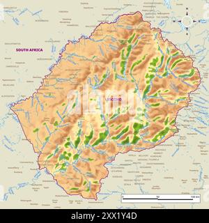 Carte physique détaillée du Lesotho Illustration de Vecteur