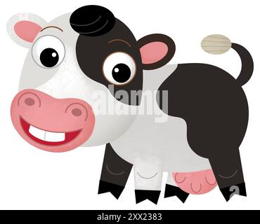 Scène heureuse de dessin animé avec vache ou bovins de ranch de ferme de taureau est à la recherche et l'illustration souriante pour les enfants Banque D'Images