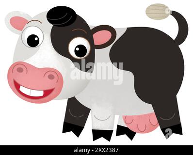 Scène heureuse de dessin animé avec vache ou bovins de ranch de ferme de taureau est à la recherche et l'illustration souriante pour les enfants Banque D'Images