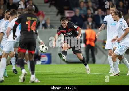 Herning, Danemark. 21 août 2024. Aral Simsir du FC Midtjylland termine lors du match de qualification pour la Ligue des Champions entre le FC Midtjylland et Slovan Bratislava à Herning, le mercredi 21 août 2024. (Photo : Bo Amstrup/Ritzau Scanpix) crédit : Ritzau/Alamy Live News Banque D'Images