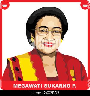 Megawati Sukarnoputri 5ème Présidente de la République d'Indonésie Illustration de Vecteur