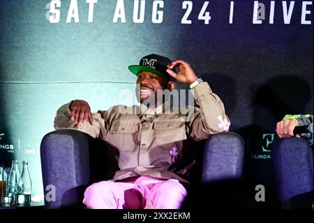 Mexico, Mexique. 21 août 2024. Le boxeur Floyd Mayweather Jr. s'exprimant lors d'une conférence de presse précédente pour le combat Floyd Mayweather Jr contre John Gotti III. Crédit : Eyepix Group/Alamy Live News Banque D'Images