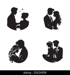 Vecteur de silhouette de couple romantique sur fond blanc, vecteur de couple datant Illustration de Vecteur