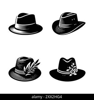 Icône de silhouette de chapeau sur fond blanc, icône de vecteur de chapeau Illustration de Vecteur