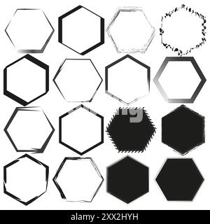 Jeu de cadres hexagonaux. Collection de formes géométriques. Éléments de conception abstraits. Icônes vectorielles. Illustration de Vecteur