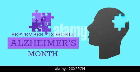 Bannière pour le mois mondial de l'Alzheimer avec tête humaine en papier Banque D'Images