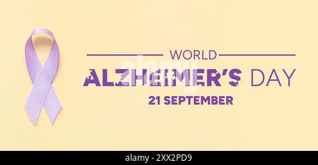 Bannière pour la Journée mondiale de la maladie d'Alzheimer avec ruban de sensibilisation Banque D'Images