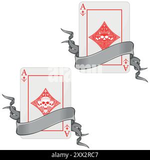 Conception vectorielle de cartes de poker avec des rubans, avec des symboles de diamant, ruban entourant une carte de poker de style Halloween Illustration de Vecteur
