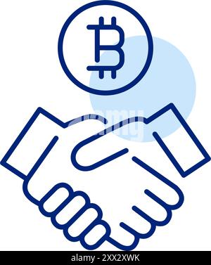 Poignée de main et symbole bitcoin. Trading de crypto-monnaie. Icône de contour pixel Perfect, modifiable Illustration de Vecteur