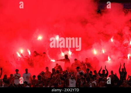 Lisbonne, Portugal. 17 août 2024. Les fans de SL Benfica vus en action pendant le match de Liga Portugal entre les équipes SL Benfica et Casa Pia AC à Estadio Da Luz SL Benfica ont remporté 3-0 crédit : SOPA images Limited/Alamy Live News Banque D'Images