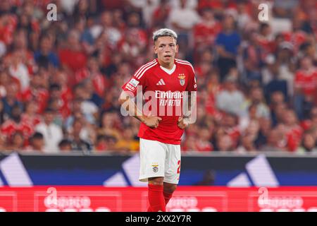 Lisbonne, Portugal. 17 août 2024. Gianluca Prestianni (SL Benfica) vu en action pendant le match de Liga Portugal entre les équipes SL Benfica et Casa Pia AC à Estadio Da Luz SL Benfica a remporté 3-0 crédit : SOPA images Limited/Alamy Live News Banque D'Images